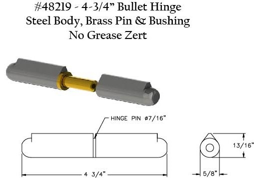 ONE  4-3/4" Bullet Hinge Brass Pin/Brass Bushing 48219 