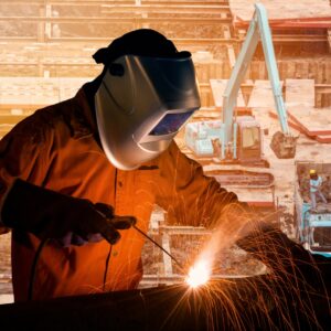 man welding and wearing welding Helmet And Headgear